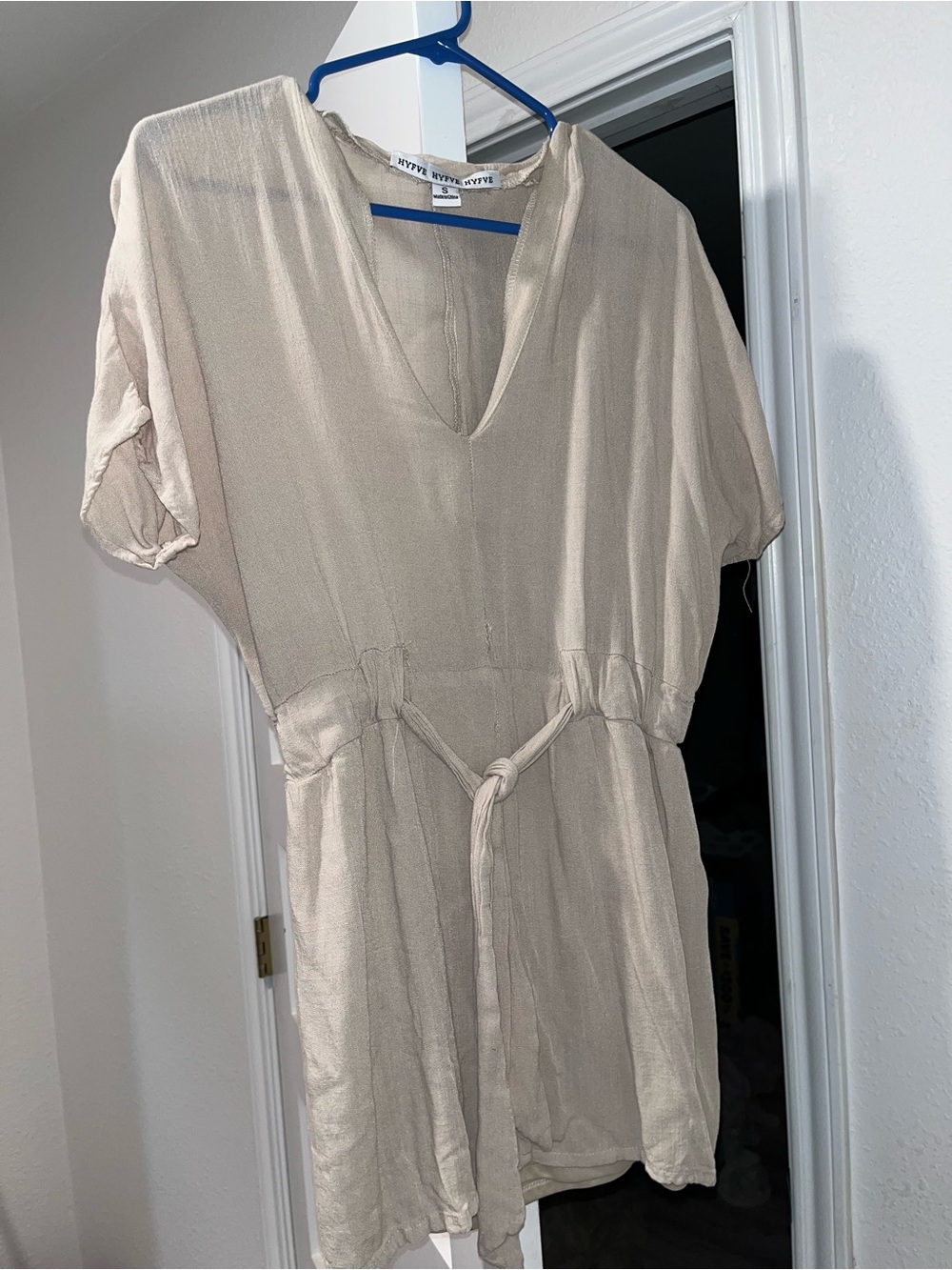 Light Beige V-Neck Tie-Waist Women's Dress